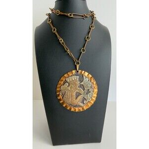 COBRE Vintage Mexican Copper Aztec Warrior Pendant Necklace Signed